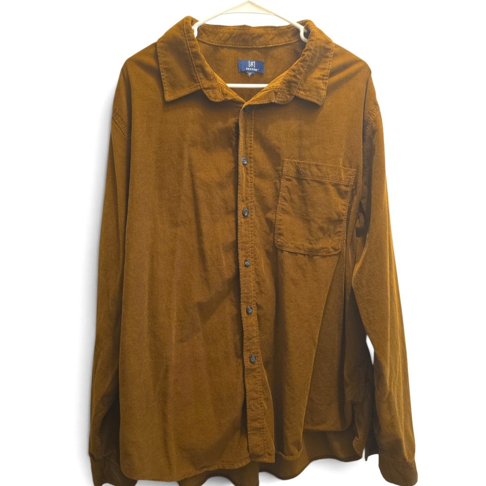 George Corduroy Button Down Long Sleeve Men's 2XL Brown Cotton GE34100125480